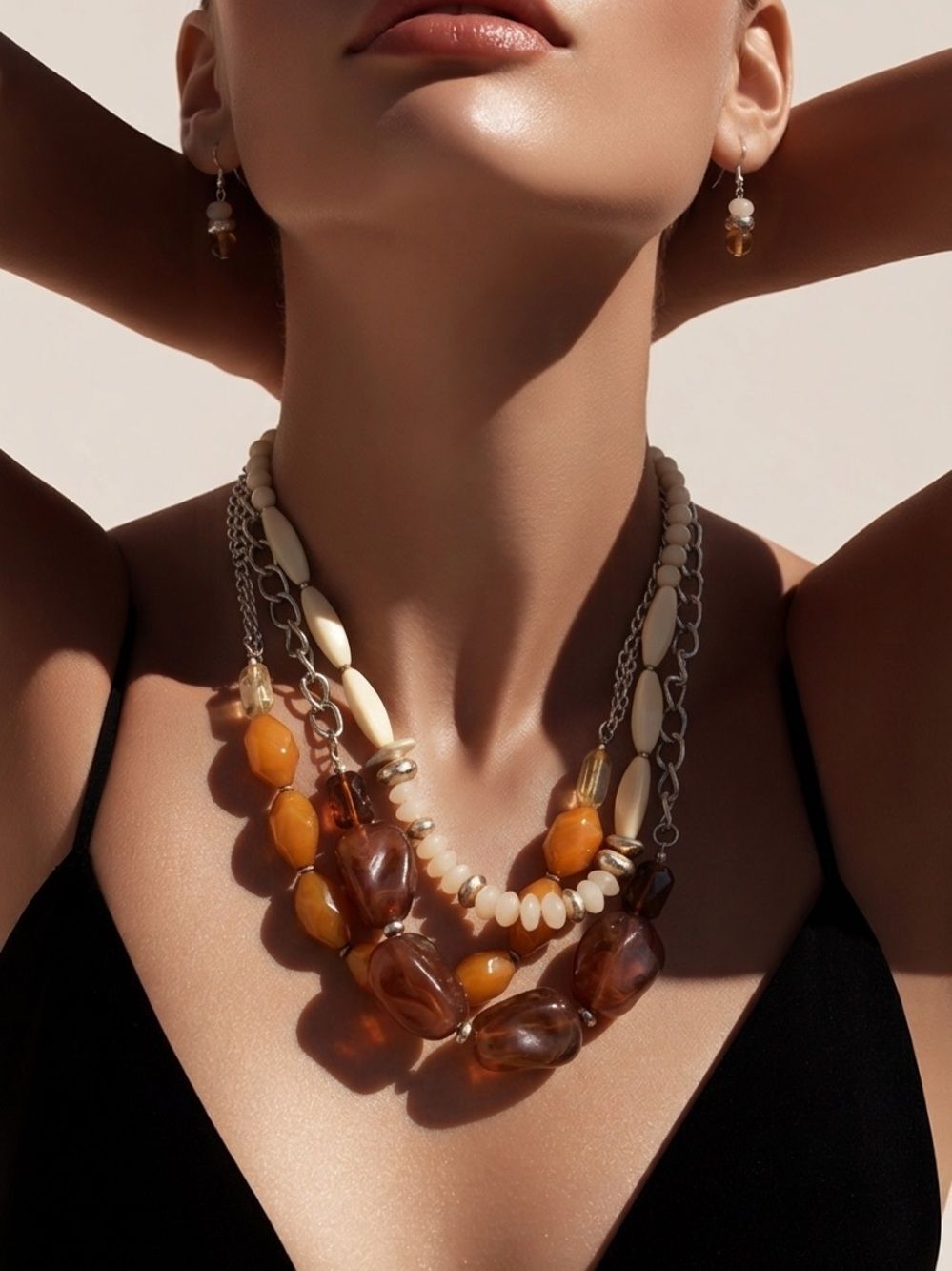 JEWELRY SET Brown Shades Multilayer Necklace & Earring Set NEW